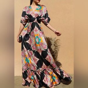 Dress Day Black Multi Paisley Satin Maxi Dress Medium